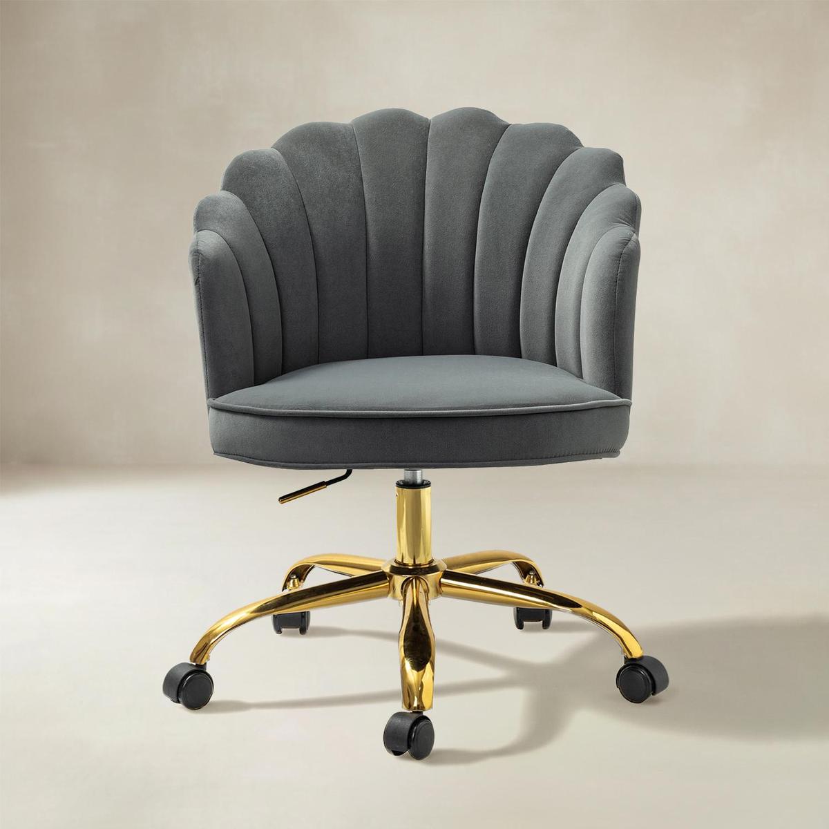 Belanda Comfy Velvet Task Chair - Adjustable Swivel, Seashell Back for Home Office