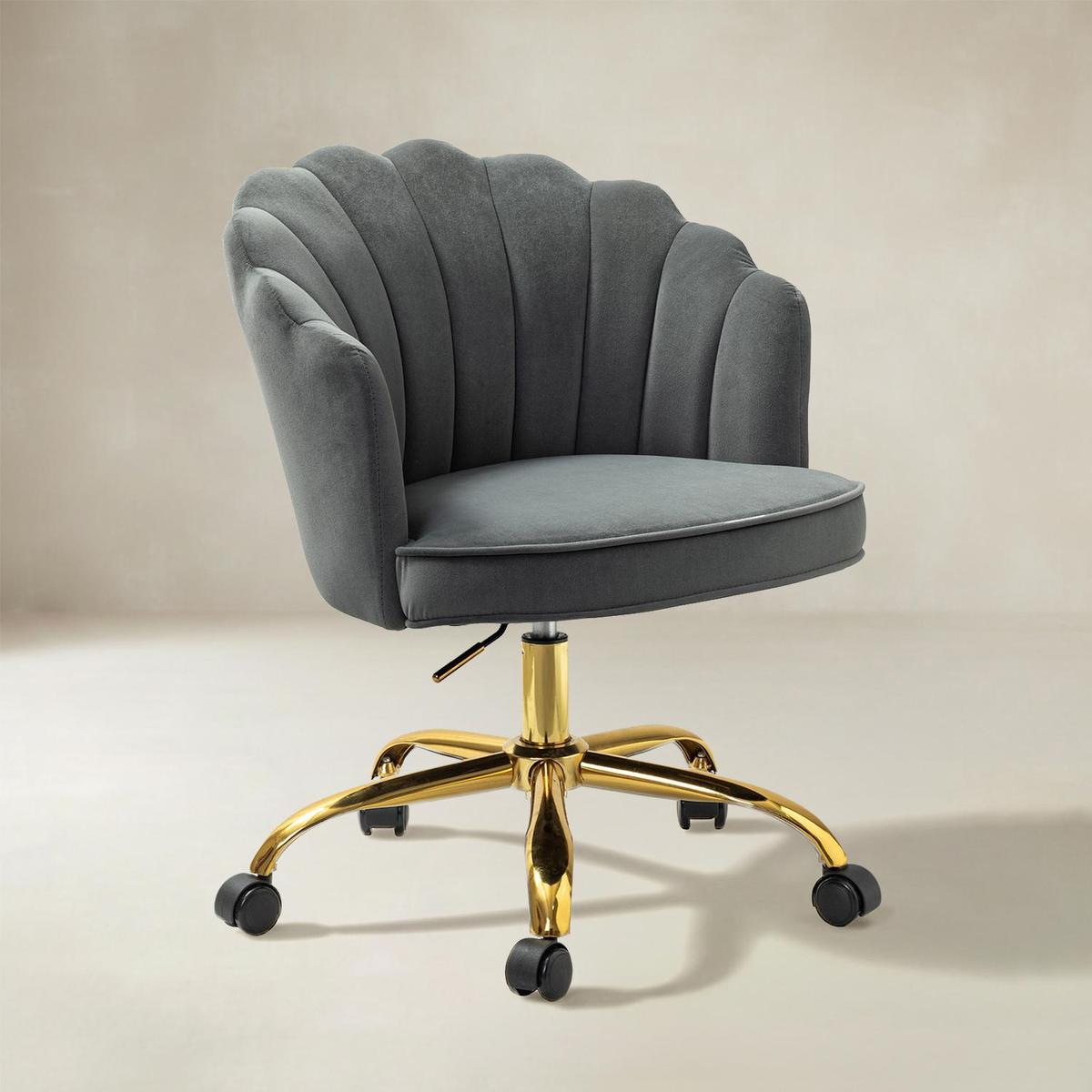 Belanda Comfy Velvet Task Chair - Adjustable Swivel, Seashell Back for Home Office