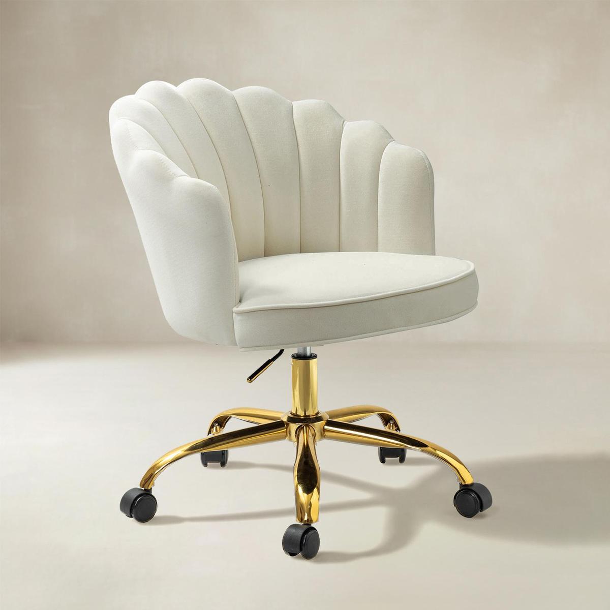 Belanda Comfy Velvet Task Chair - Adjustable Swivel, Seashell Back for Home Office