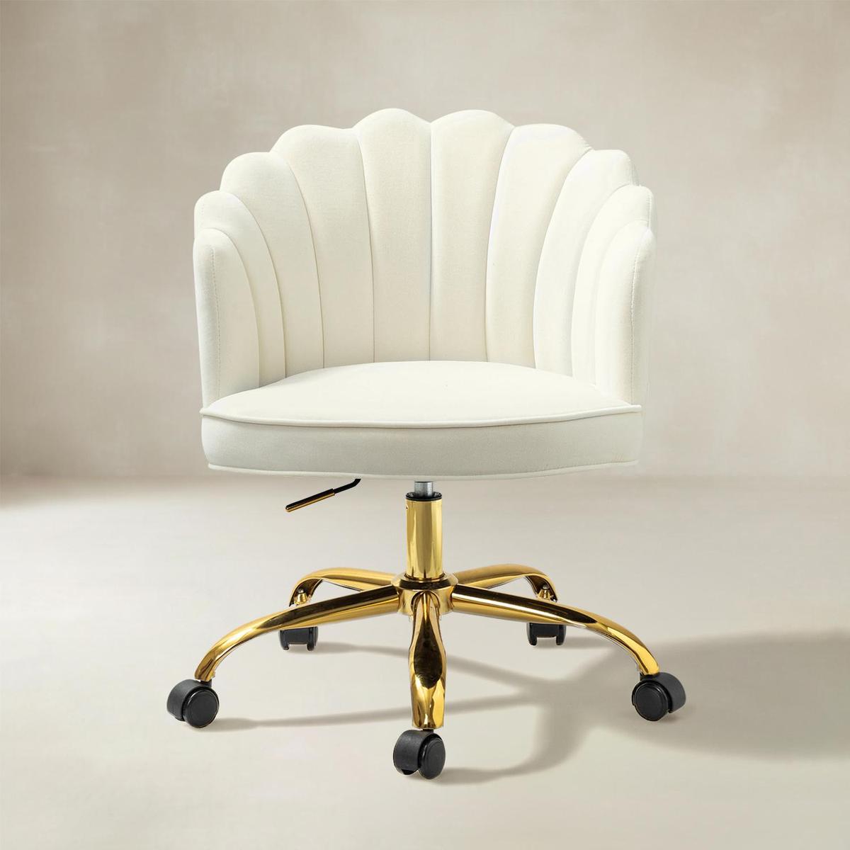 Belanda Comfy Velvet Task Chair - Adjustable Swivel, Seashell Back for Home Office