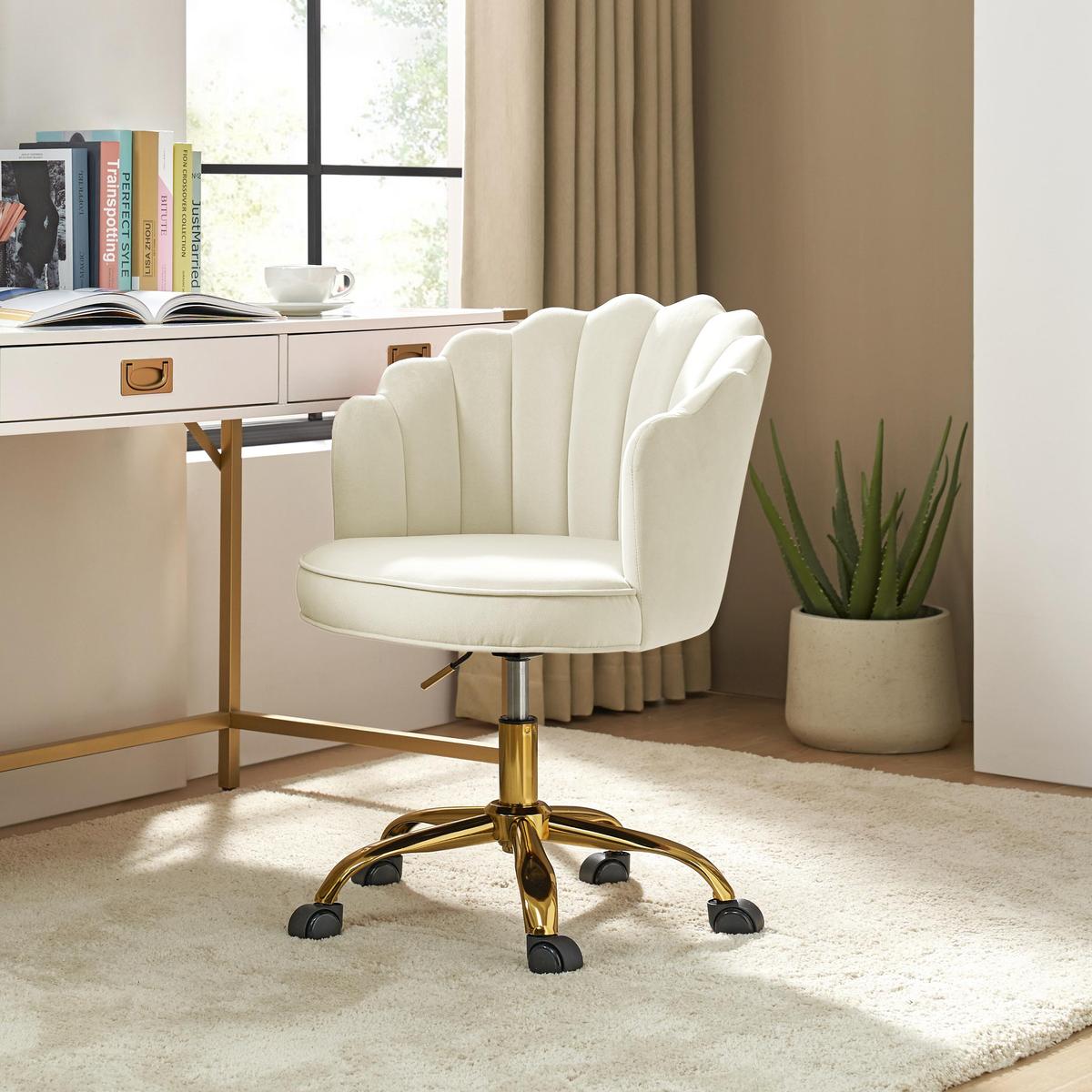 Belanda Comfy Velvet Task Chair - Adjustable Swivel, Seashell Back for Home Office