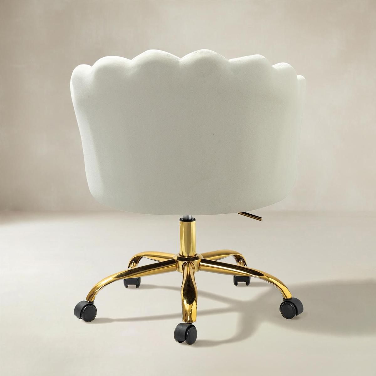 Belanda Comfy Velvet Task Chair - Adjustable Swivel, Seashell Back for Home Office