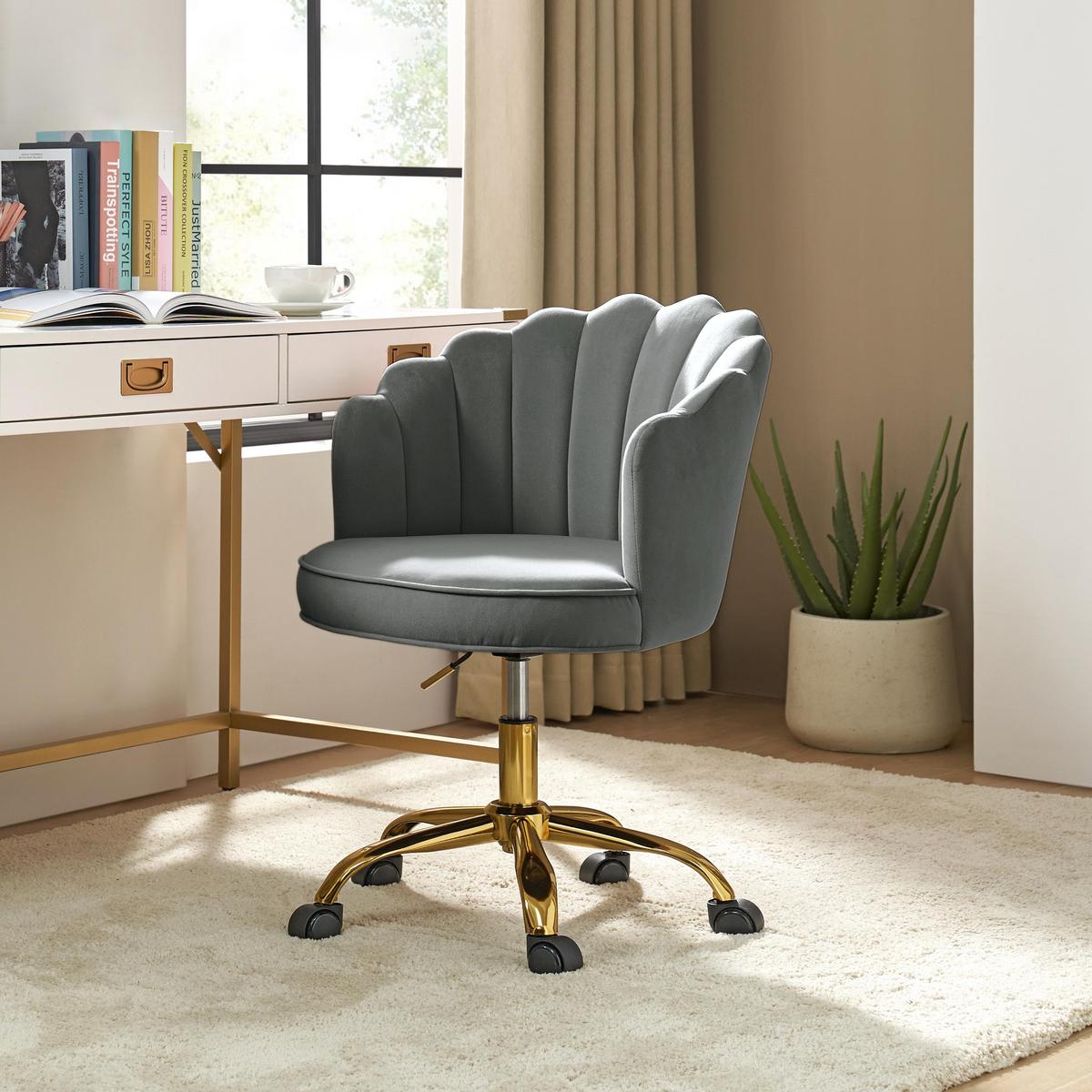 Belanda Comfy Velvet Task Chair - Adjustable Swivel, Seashell Back for Home Office