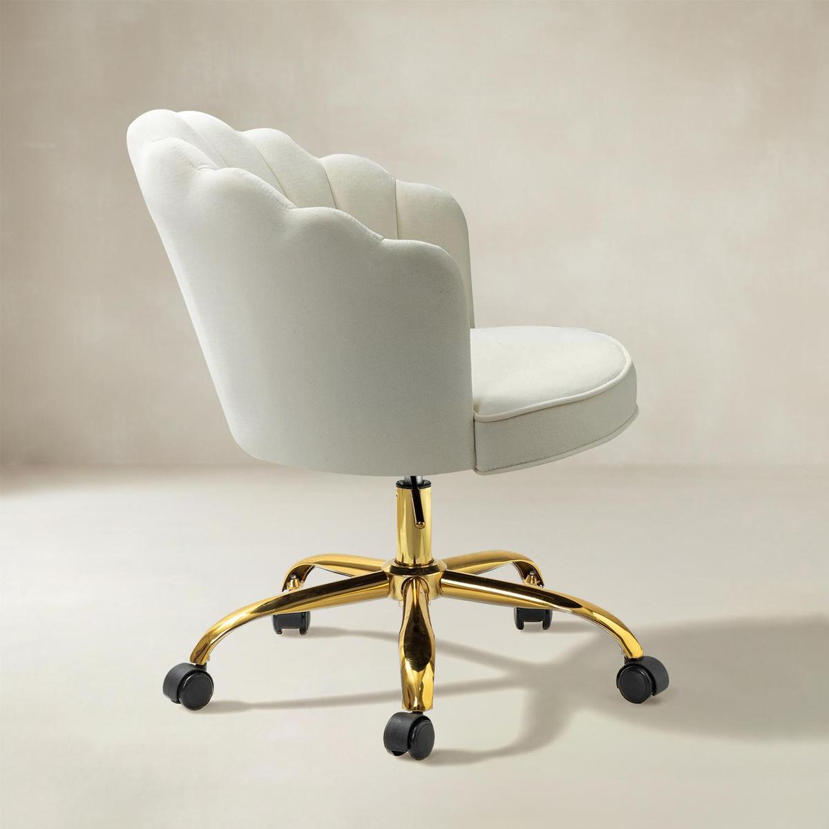 Belanda Comfy Velvet Task Chair - Adjustable Swivel, Seashell Back for Home Office