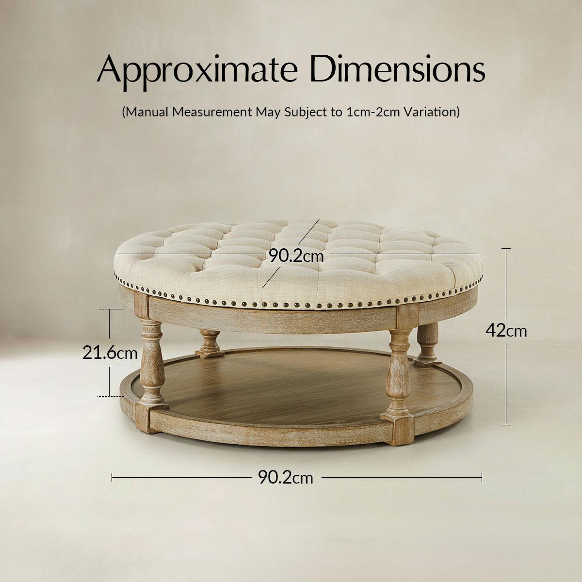 Danilynn Tufted Round Ottoman Coffee Table with Storage Shelf