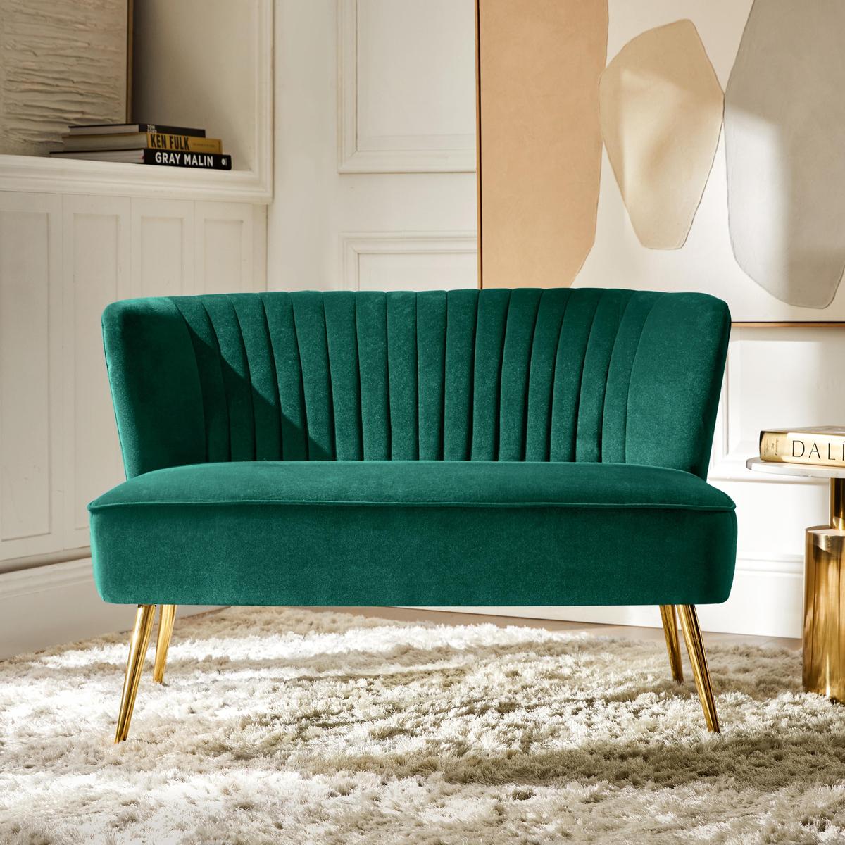 Velvet Mid-Century Modern Upholstered Loveseat