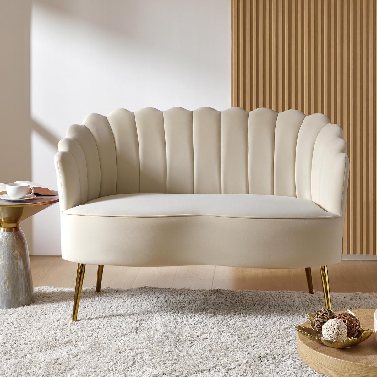Ariel Scalloped Velvet Loveseat - HULALA HOME