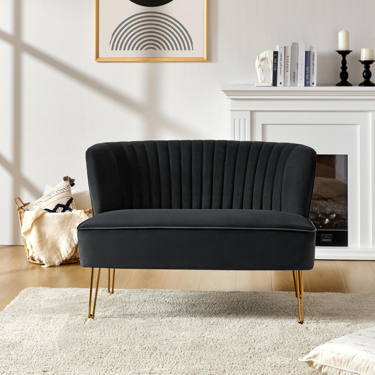 Ainhoa Velvet Mid-Century Modern Upholstered Loveseat with Hairpin Legs