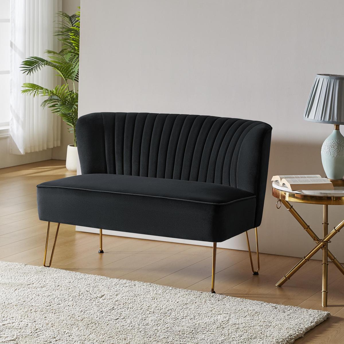 Ainhoa Velvet Mid-Century Modern Upholstered Loveseat with Hairpin Legs