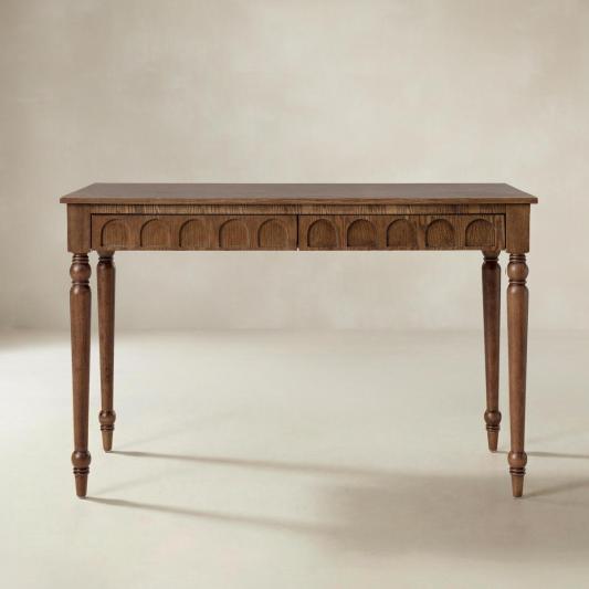 Theo Farmhouse 2-Drawer Office Desk with Charging &amp; Tray