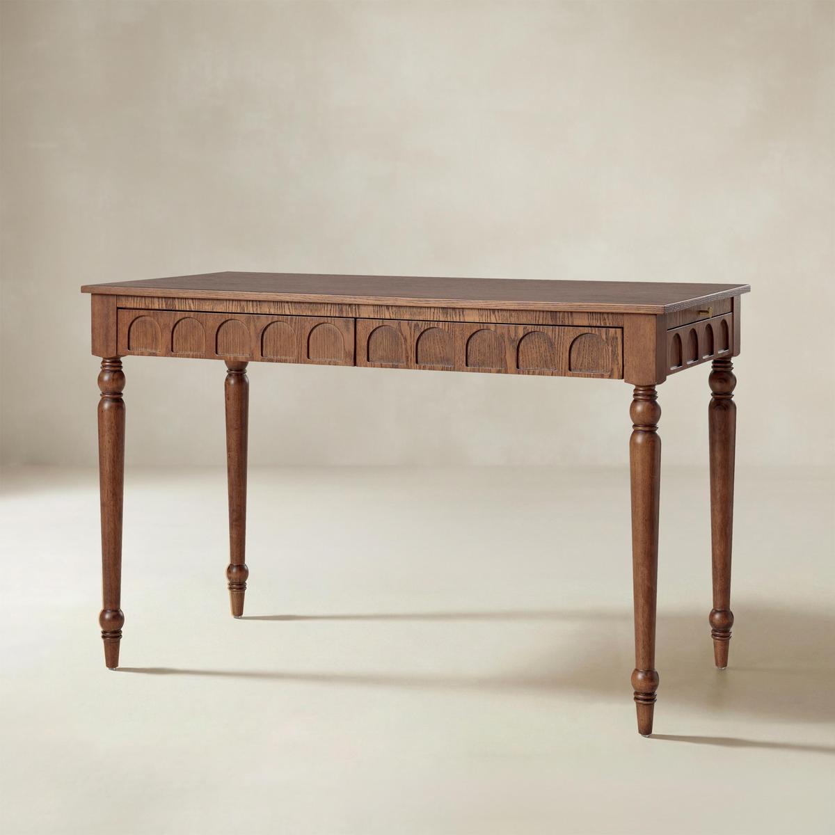 Theo Farmhouse 2-Drawer Office Desk with Charging & Tray