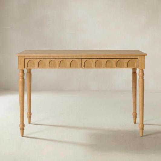 Theo Farmhouse 2-Drawer Office Desk with Charging &amp; Tray