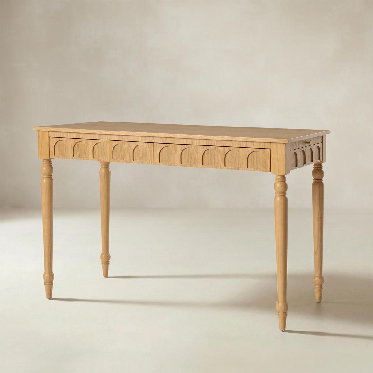 Theo Farmhouse 2-Drawer Office Desk with Charging & Tray