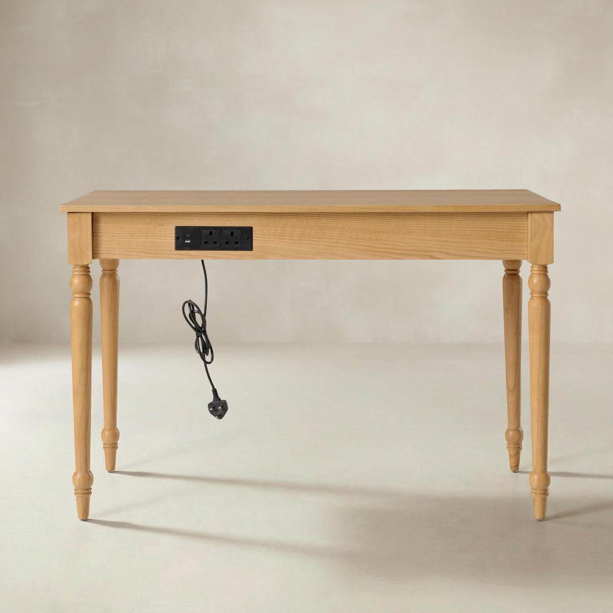 Theo Farmhouse 2-Drawer Office Desk with Charging & Tray