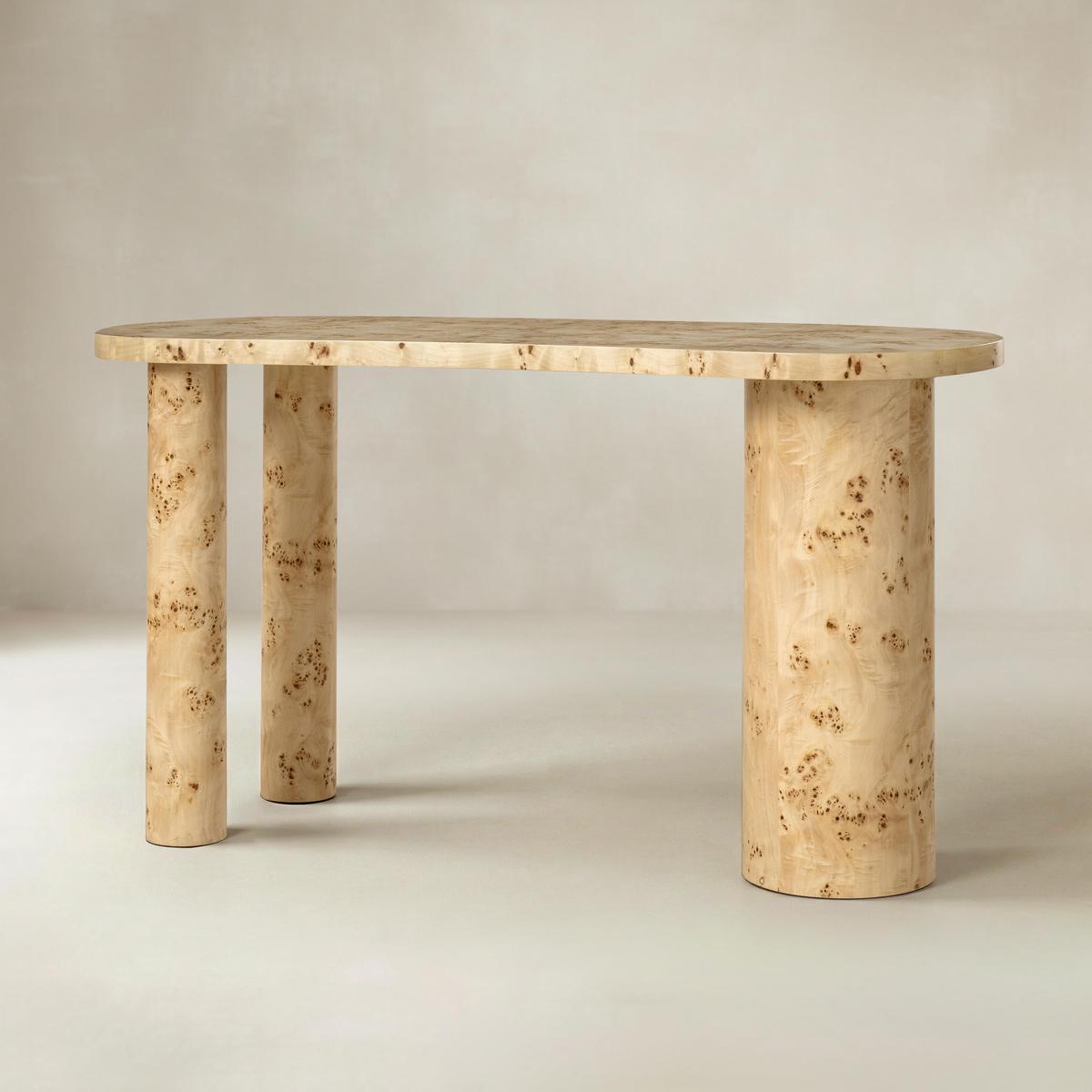 Isaac Modern Burl Wood Desk with Sculptural Curves