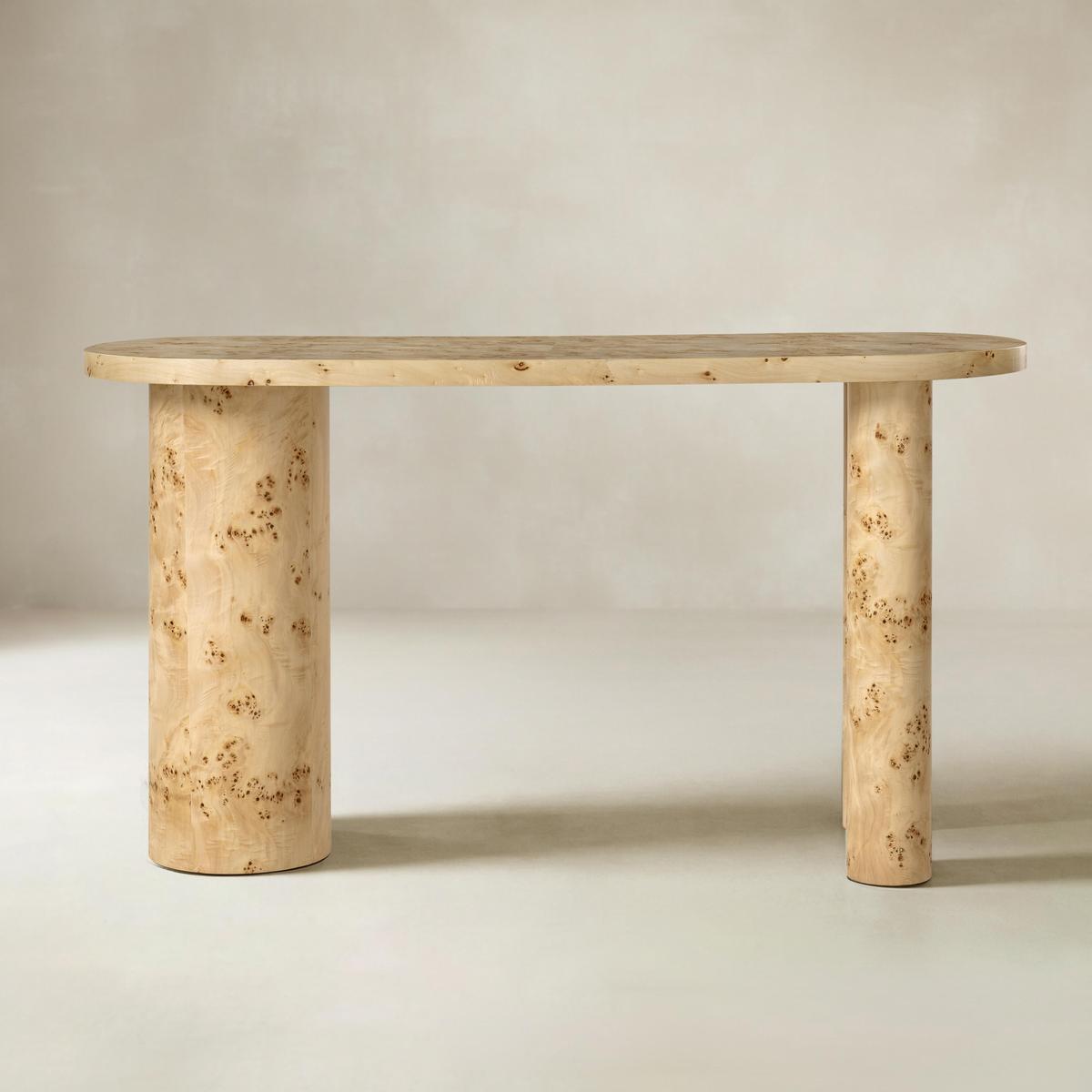 Isaac Modern Burl Wood Desk with Sculptural Curves