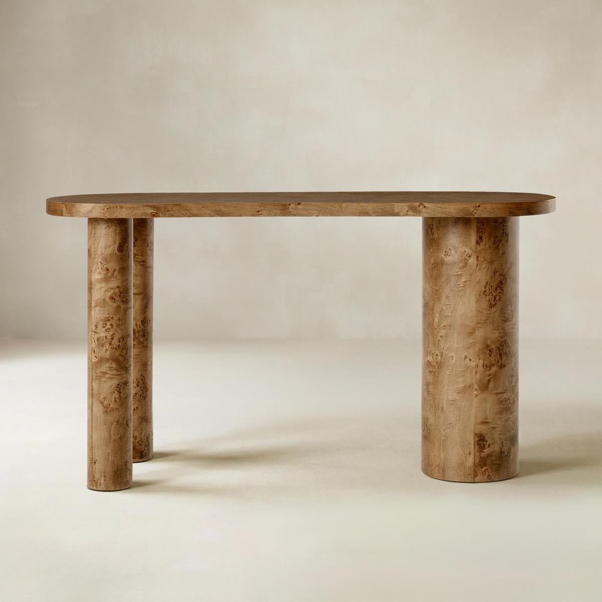 Isaac Modern Burl Wood Desk with Sculptural Curves