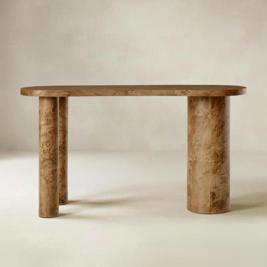 Isaac Modern Burl Wood Desk with Sculptural Curves