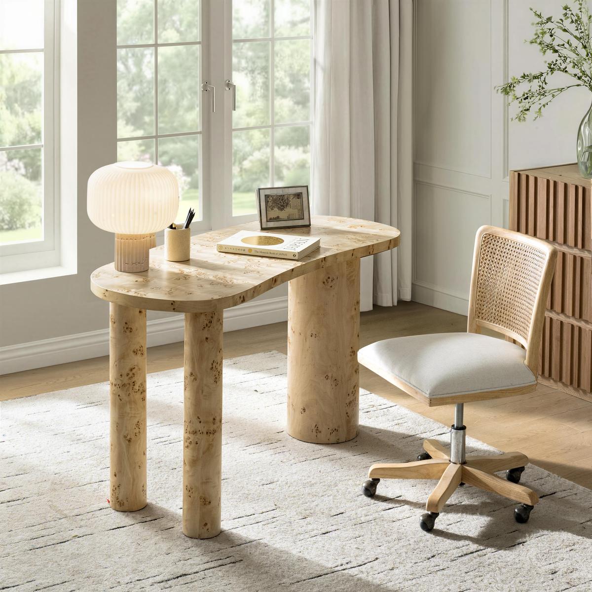 Isaac Modern Burl Wood Desk with Sculptural Curves