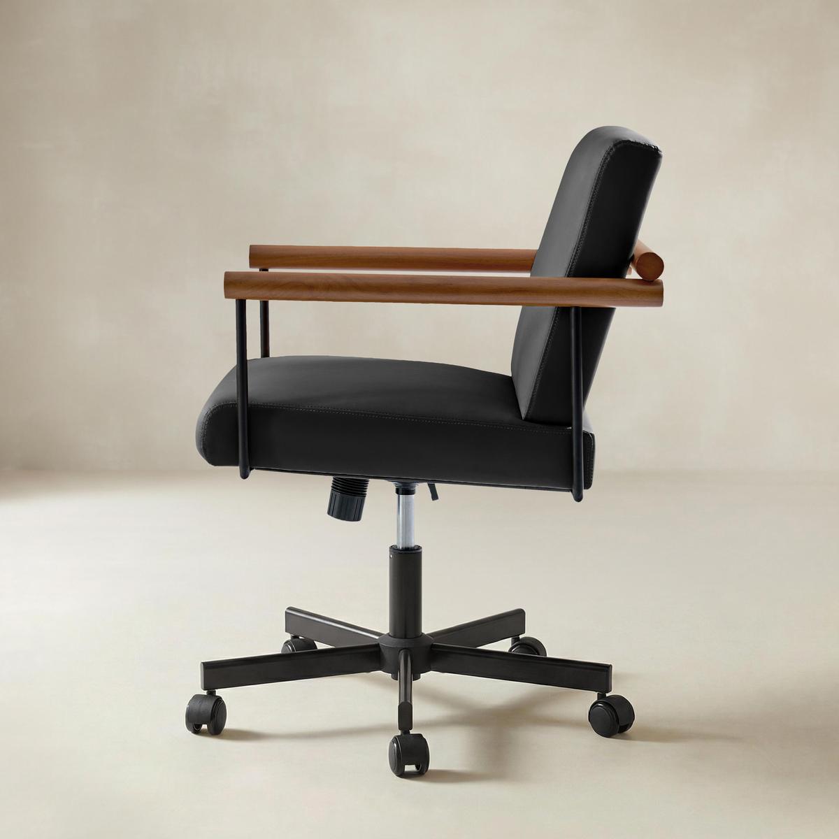 Aurora Scandi Style Swivel Office Chair with Solid Wood Armrests