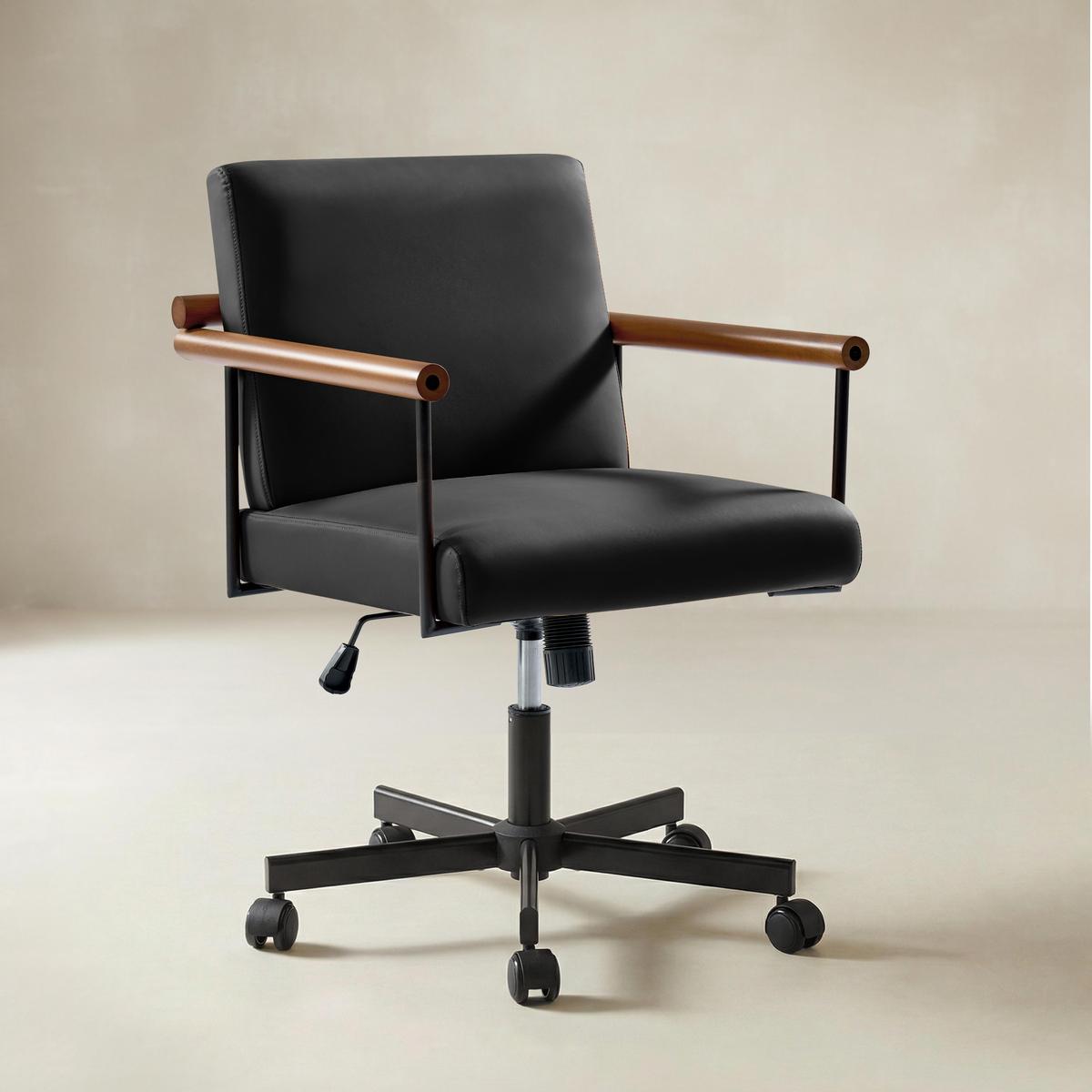 Aurora Scandi Style Swivel Office Chair with Solid Wood Armrests