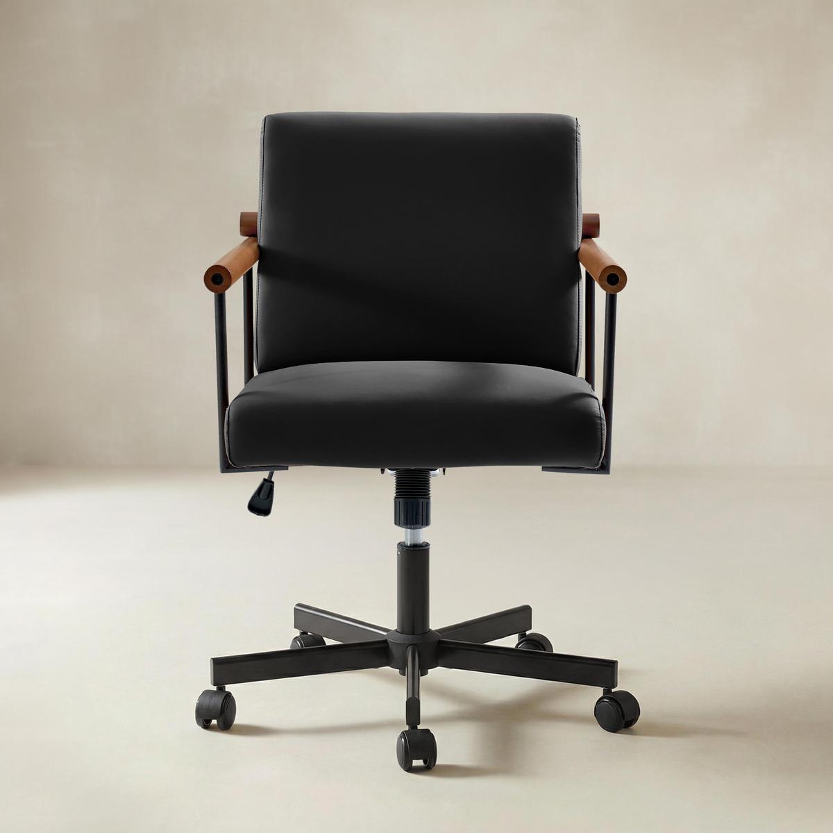 Aurora Scandi Style Swivel Office Chair with Solid Wood Armrests