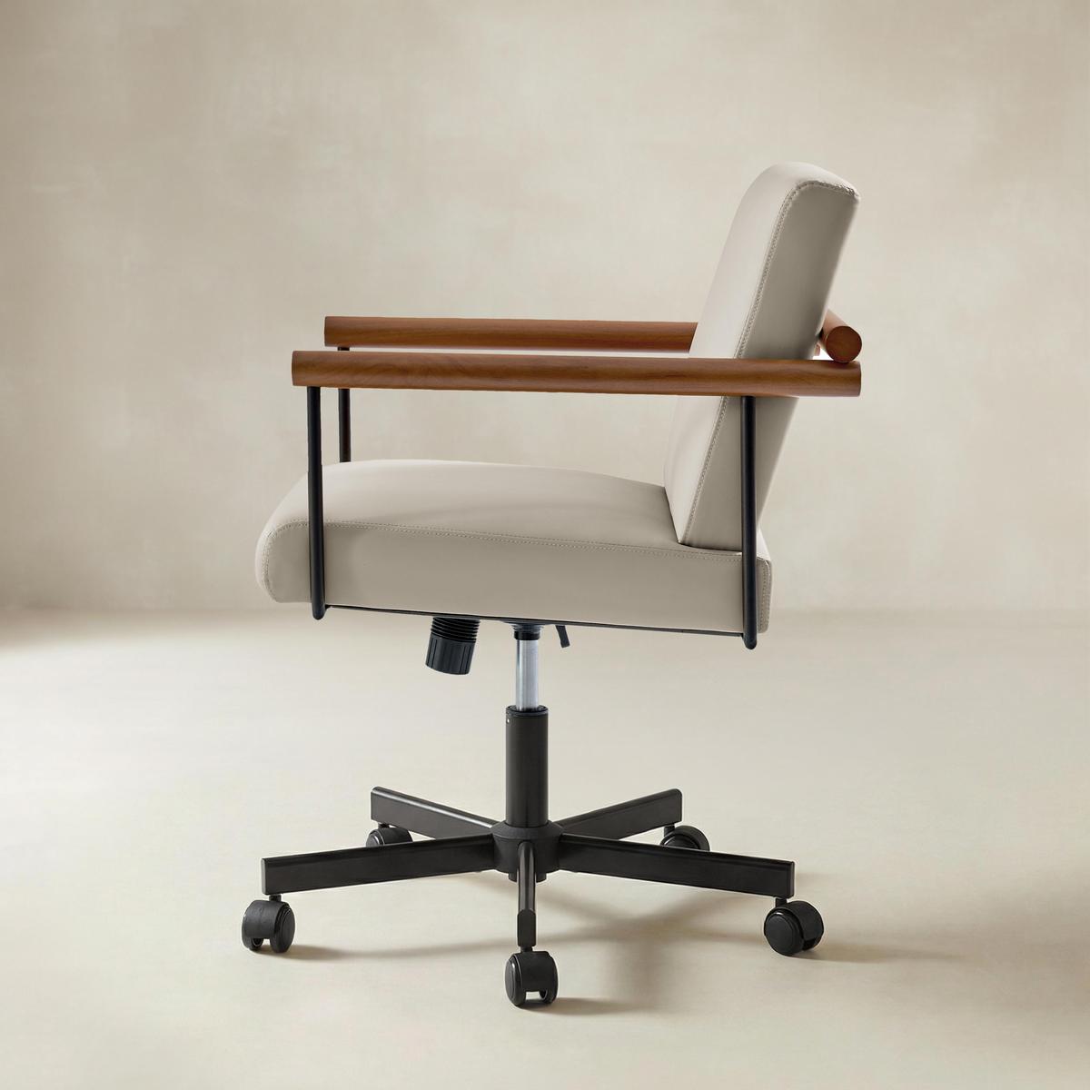 Aurora Scandi Style Swivel Office Chair with Solid Wood Armrests