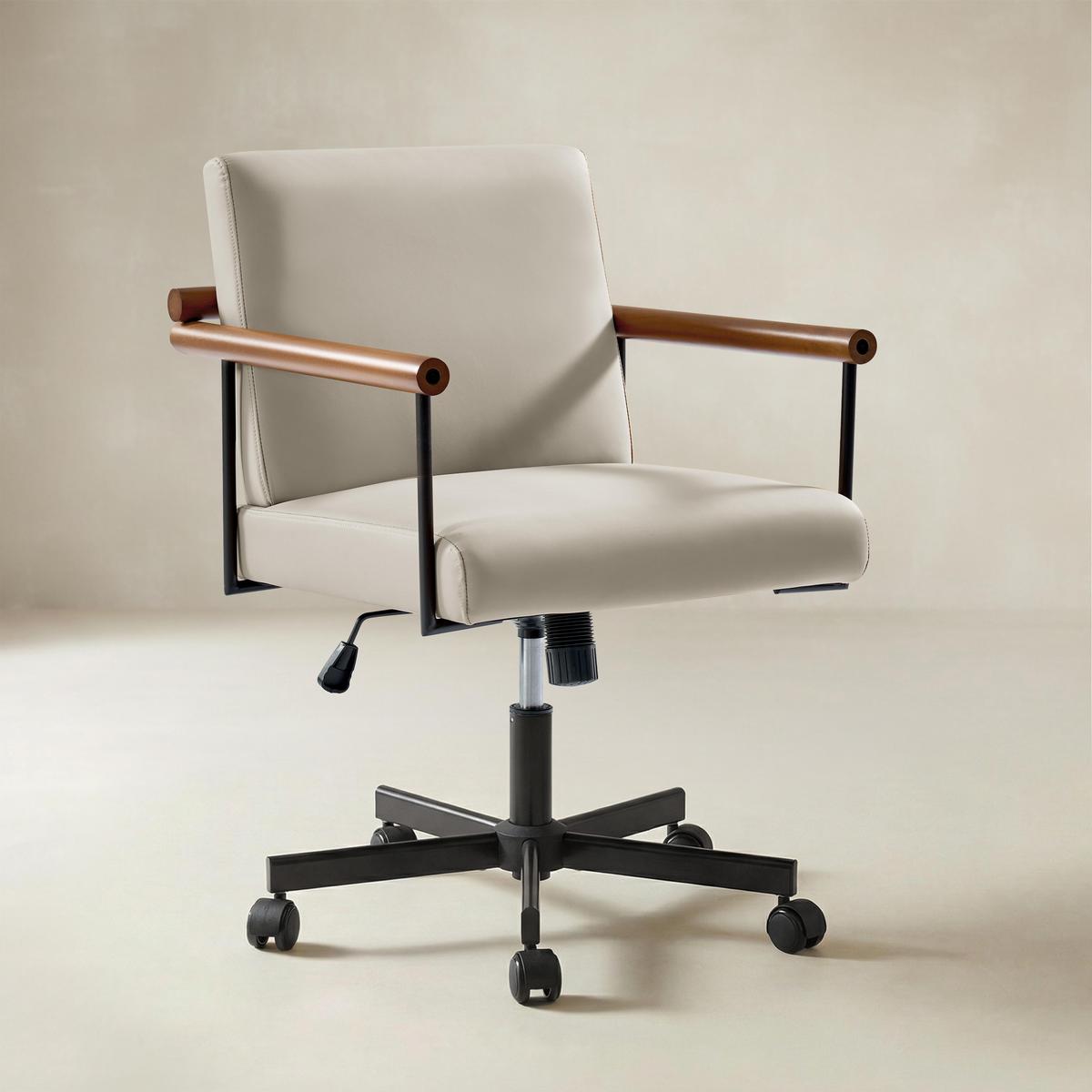 Aurora Scandi Style Swivel Office Chair with Solid Wood Armrests