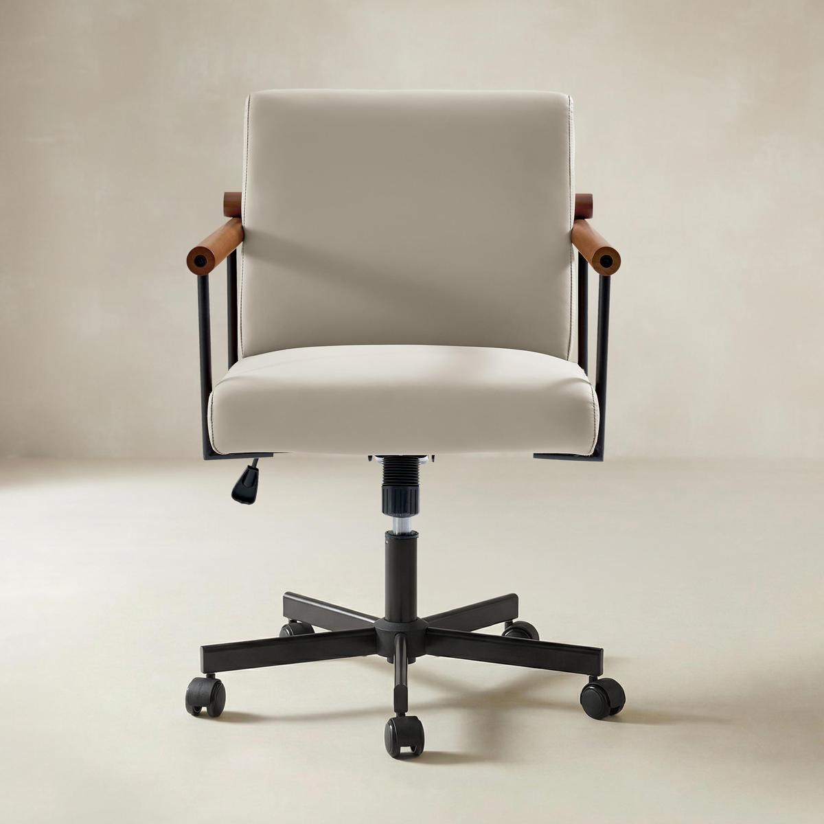 Aurora Scandi Style Swivel Office Chair with Solid Wood Armrests