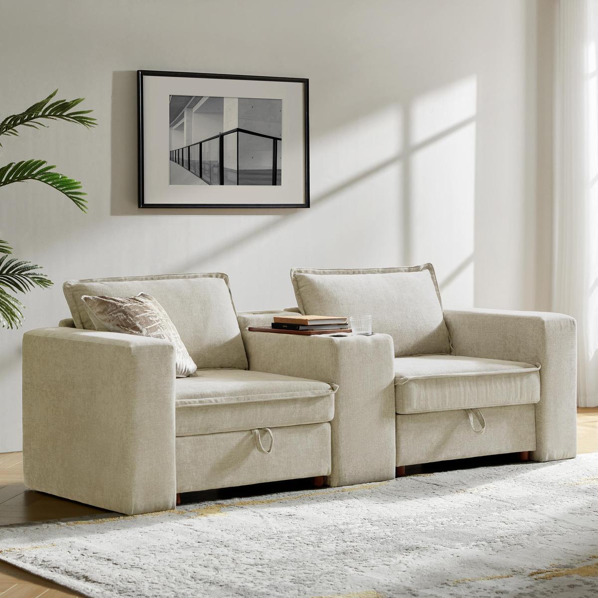Miriam Sectional Sofa with Storage, Tabletop, Cup Holders & USB Ports