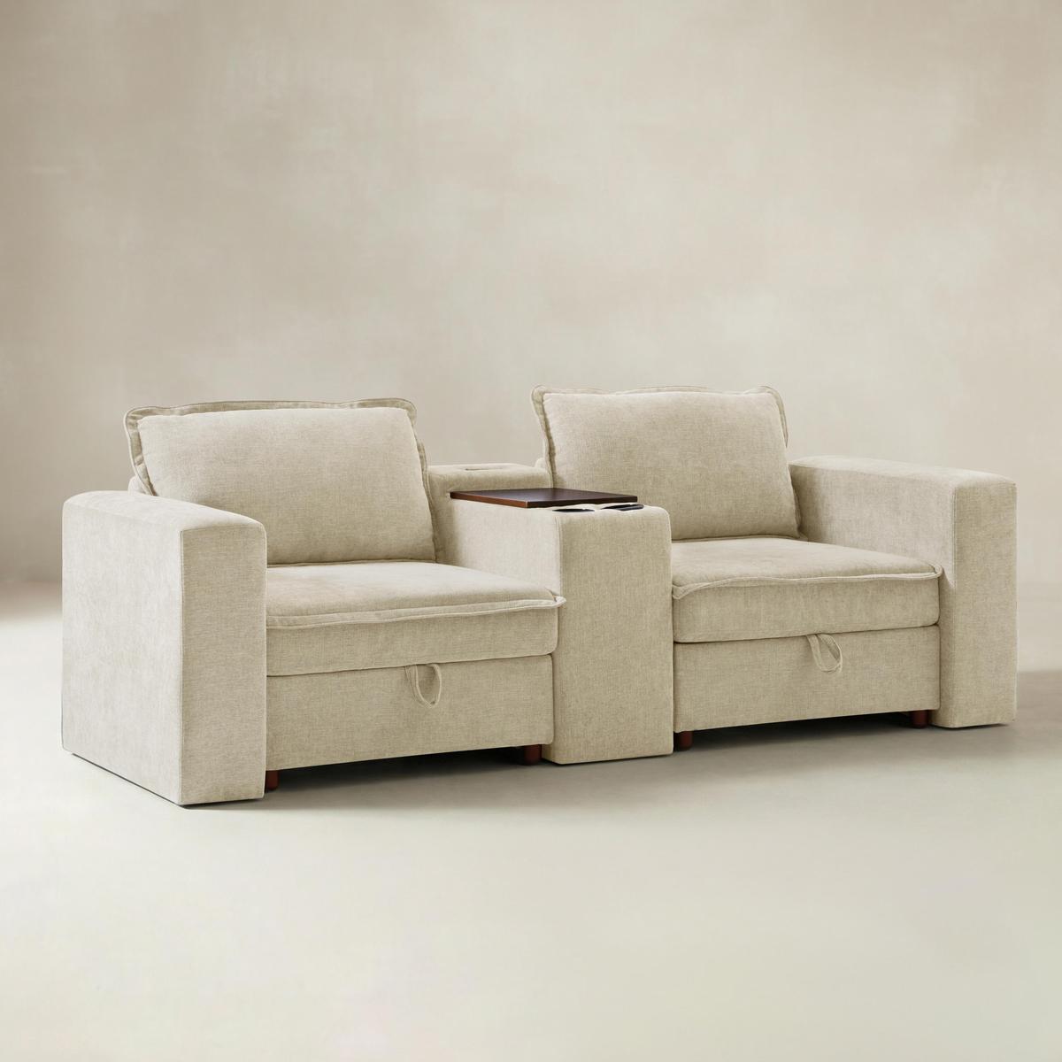 Miriam Sectional Sofa with Storage, Tabletop, Cup Holders & USB Ports