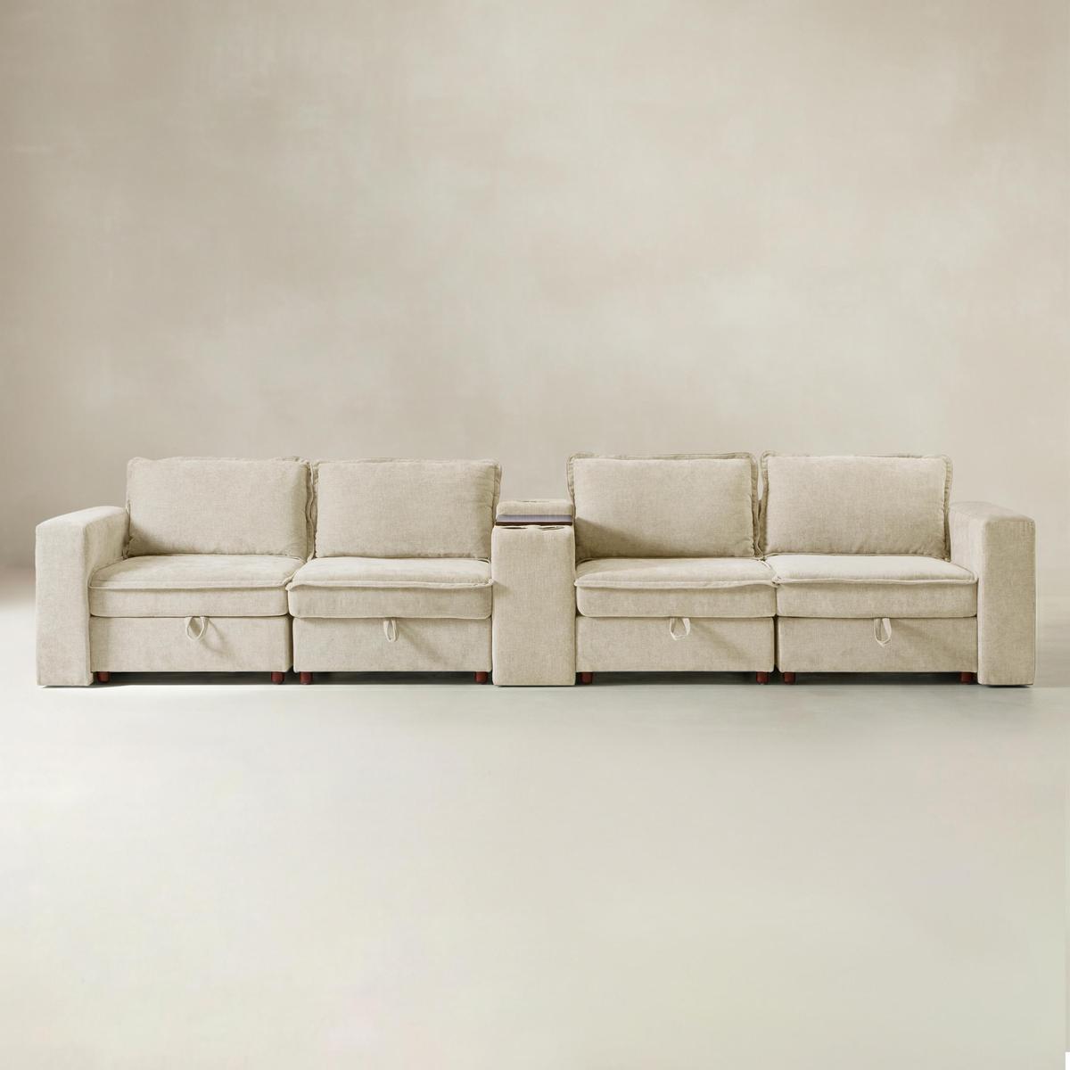 Miriam Sectional Sofa with Storage, Tabletop, Cup Holders & USB Ports