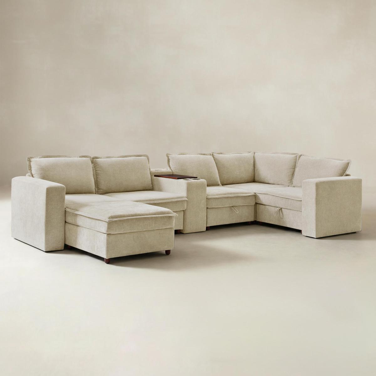 Miriam Sectional Sofa with Storage, Tabletop, Cup Holders & USB Ports
