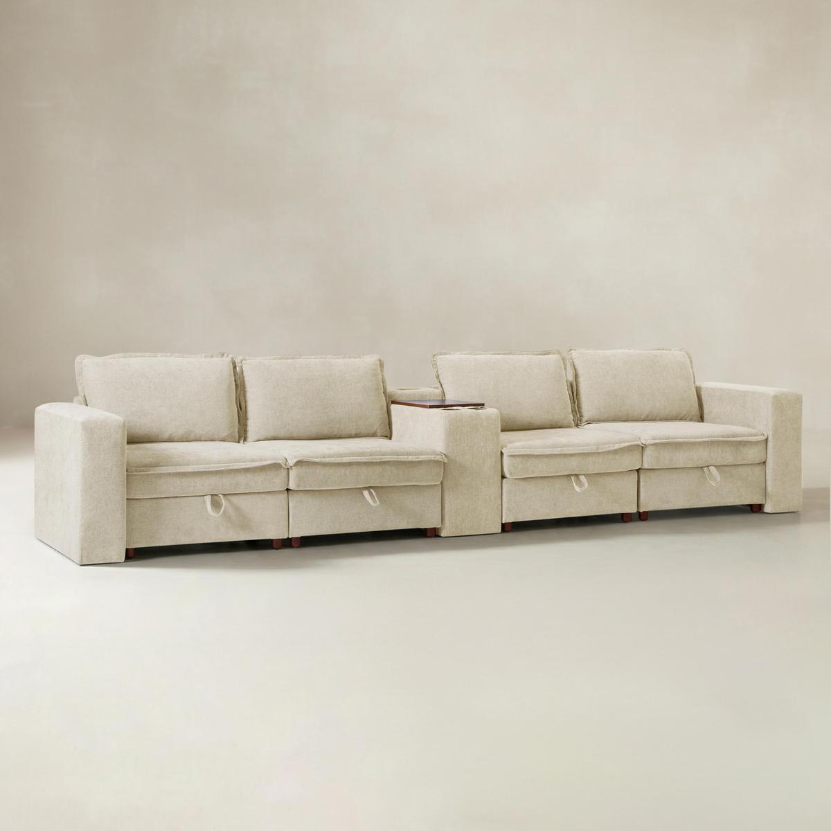 Miriam Sectional Sofa with Storage, Tabletop, Cup Holders & USB Ports