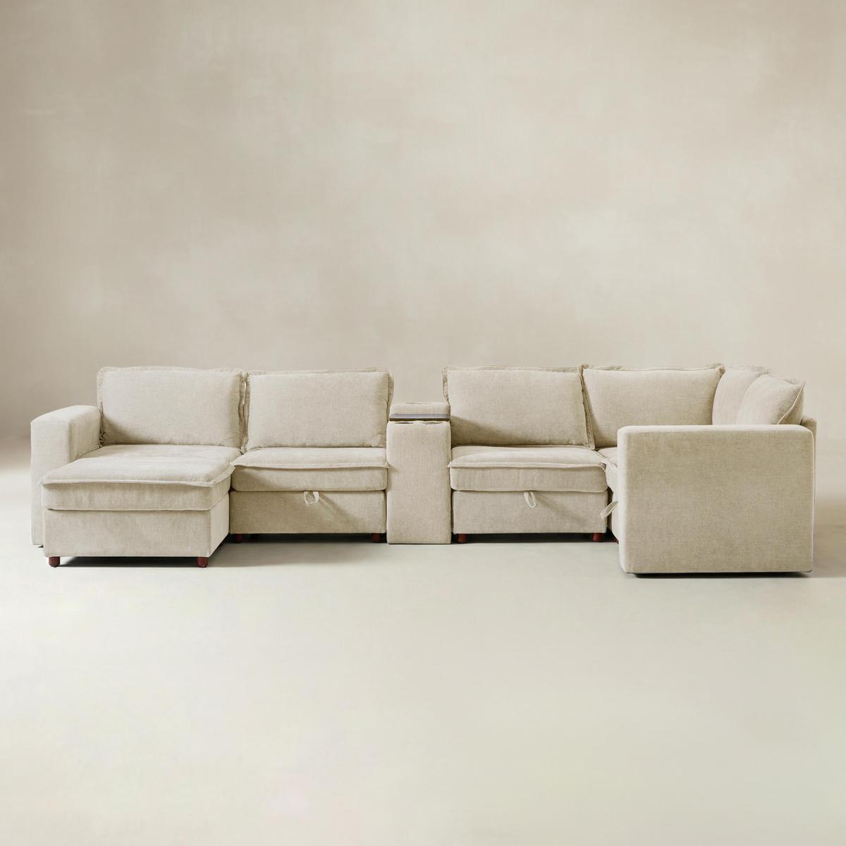 Miriam Sectional Sofa with Storage, Tabletop, Cup Holders & USB Ports
