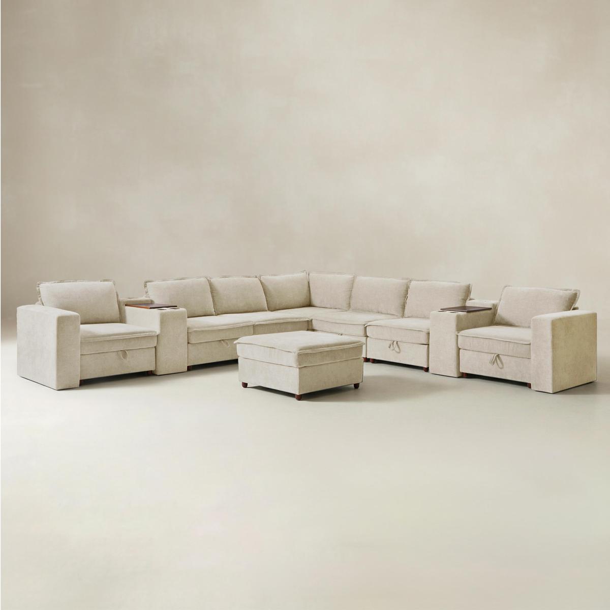 Miriam Sectional Sofa with Storage, Tabletop, Cup Holders & USB Ports