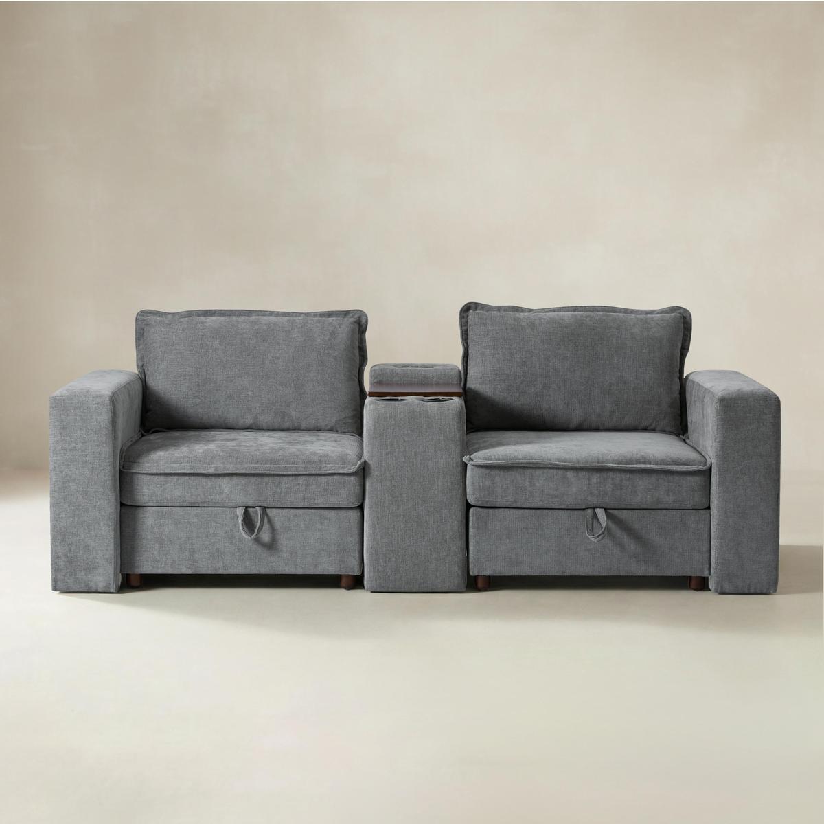 Miriam Sectional Sofa with Storage, Tabletop, Cup Holders & USB Ports
