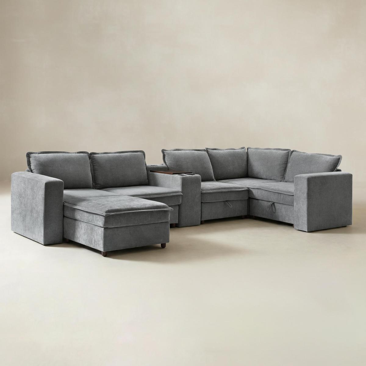 Miriam Sectional Sofa with Storage, Tabletop, Cup Holders & USB Ports