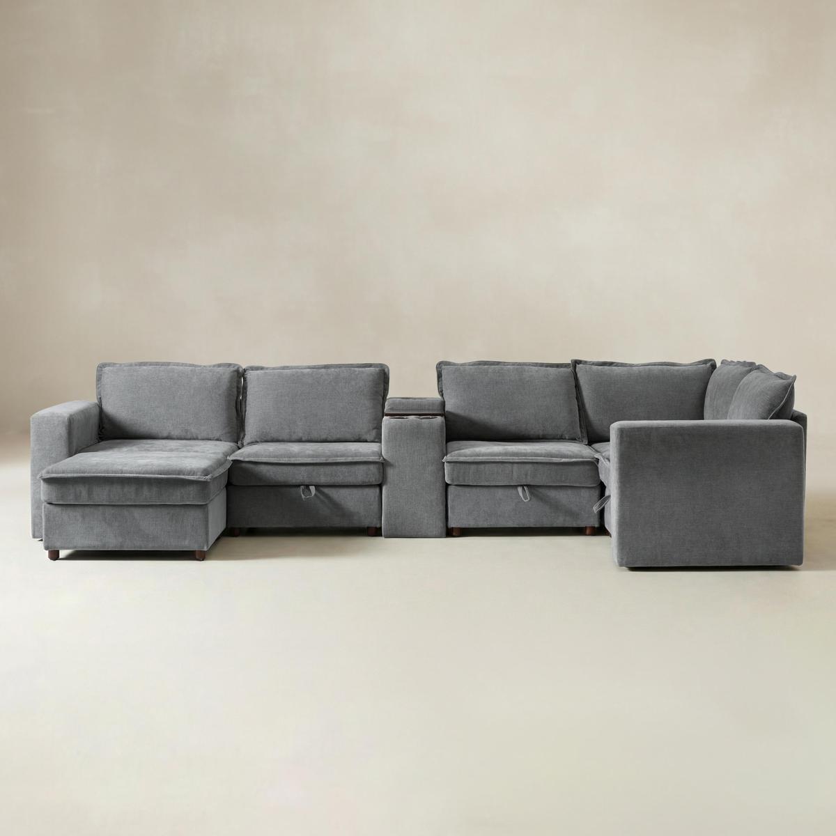Miriam Sectional Sofa with Storage, Tabletop, Cup Holders & USB Ports
