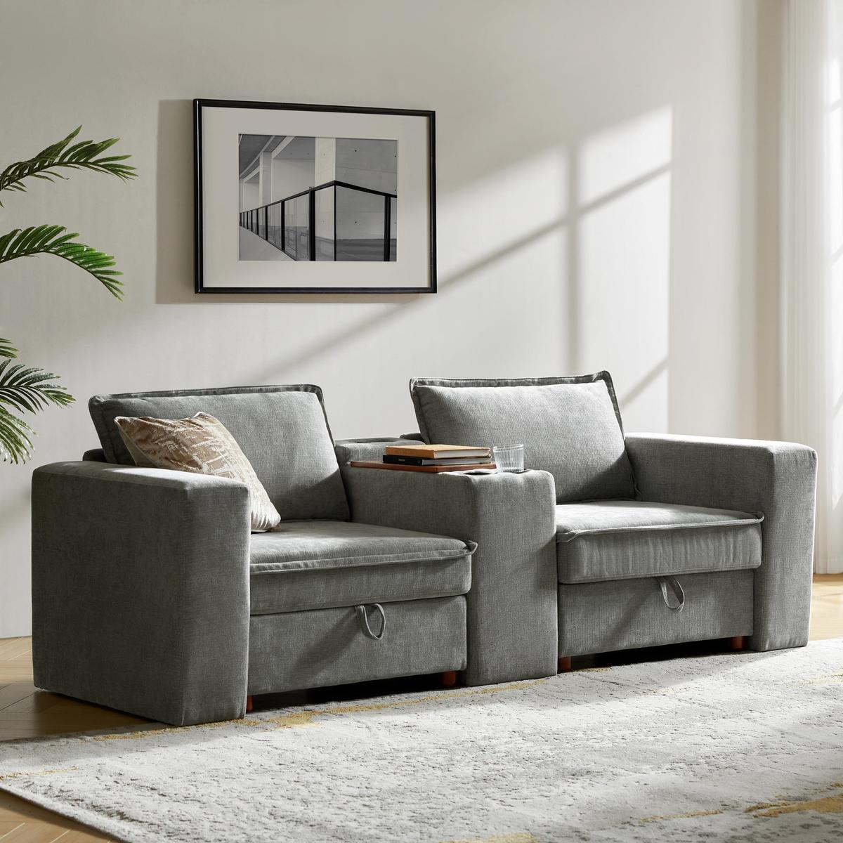Miriam Sectional Sofa with Storage, Tabletop, Cup Holders & USB Ports
