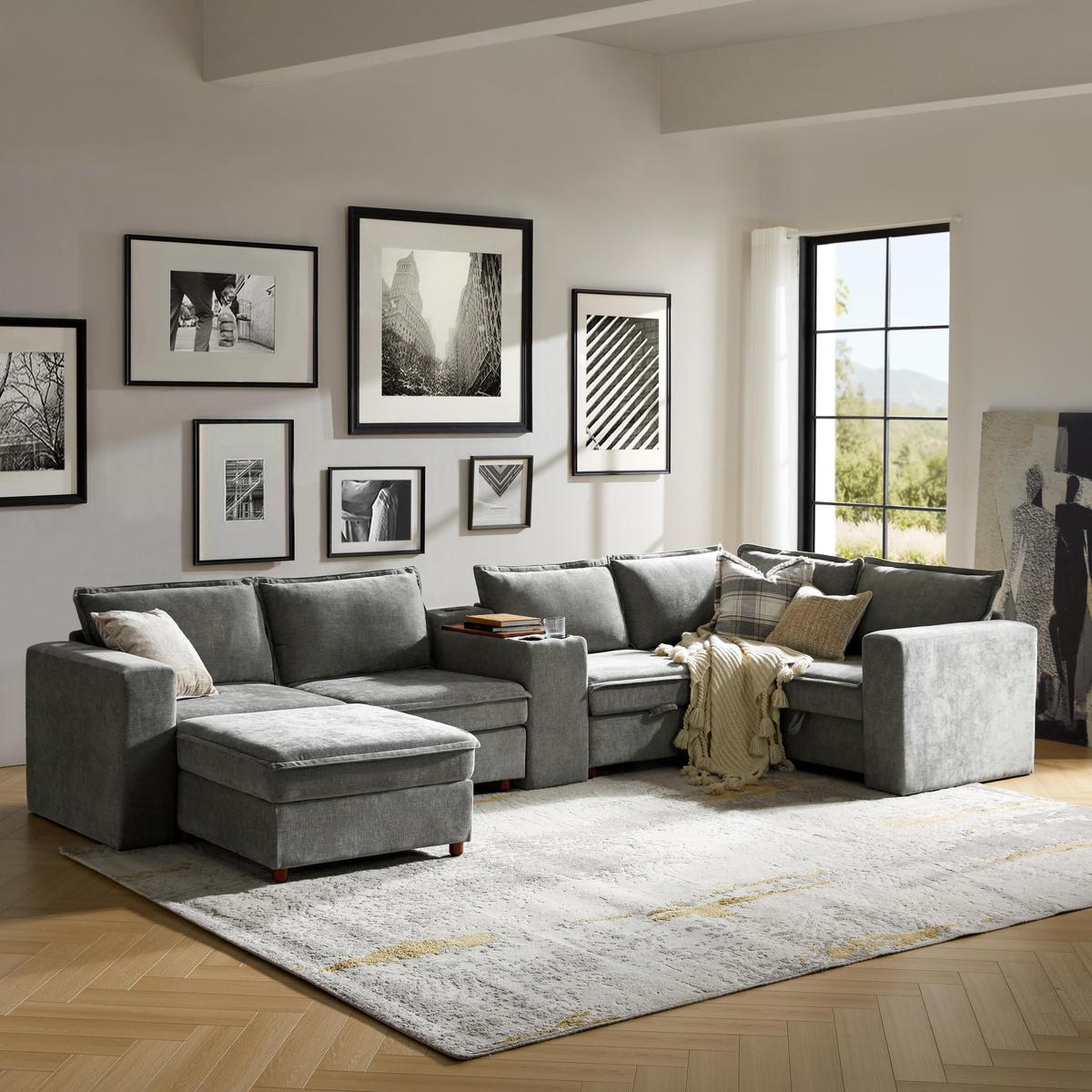 Miriam Sectional Sofa with Storage, Tabletop, Cup Holders & USB Ports