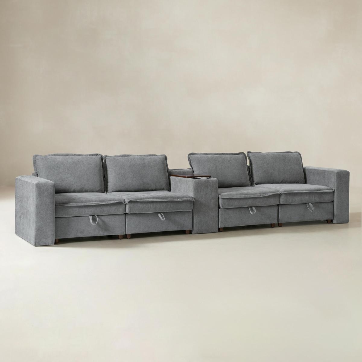 Miriam Sectional Sofa with Storage, Tabletop, Cup Holders & USB Ports