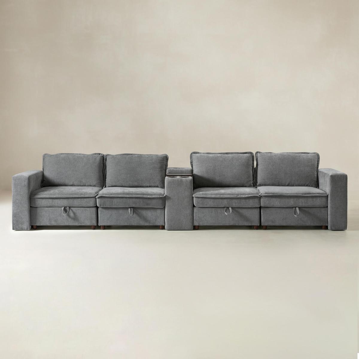 Miriam Sectional Sofa with Storage, Tabletop, Cup Holders & USB Ports