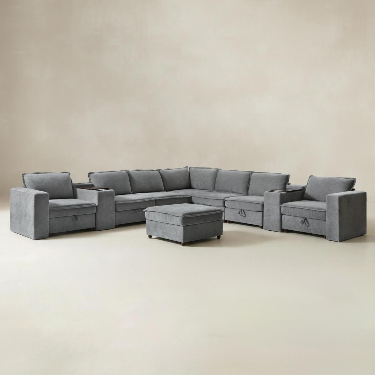 Miriam Sectional Sofa with Storage, Tabletop, Cup Holders & USB Ports