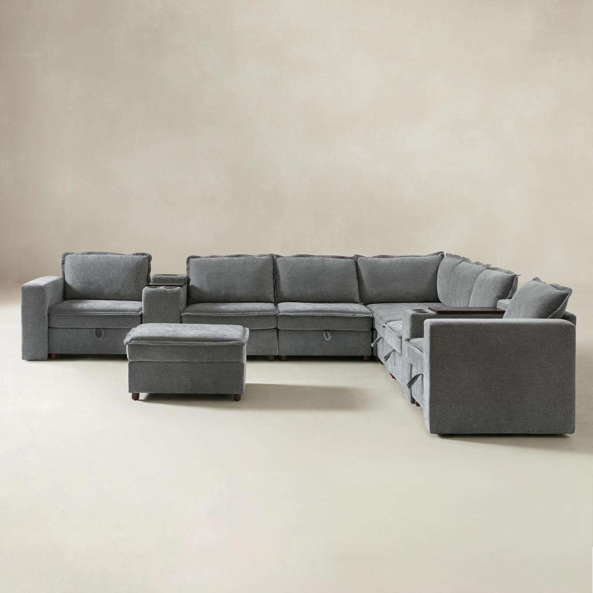Miriam Sectional Sofa with Storage, Tabletop, Cup Holders & USB Ports