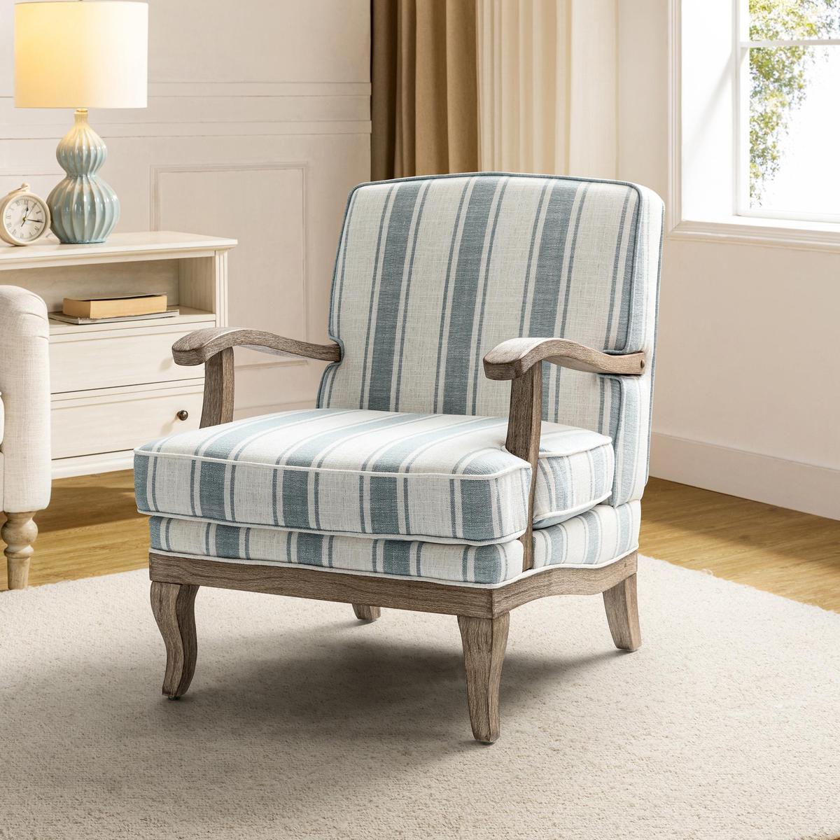 Randolph Elegant Farmhouse Style Armchair with Solid Wood Arms