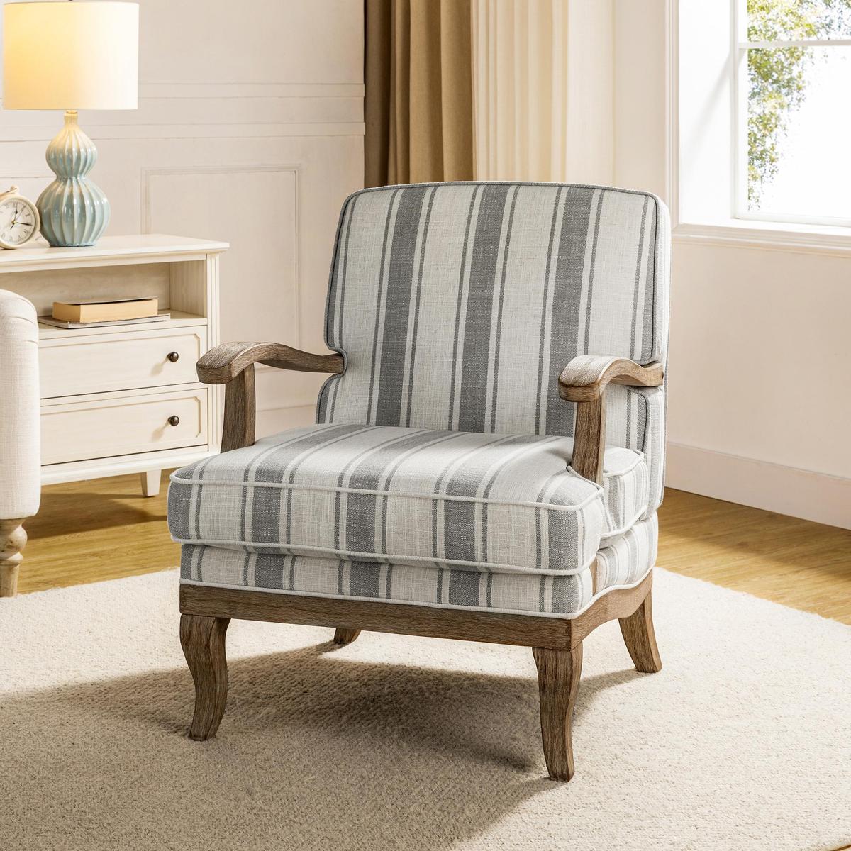 Randolph Elegant Farmhouse Style Armchair with Solid Wood Arms
