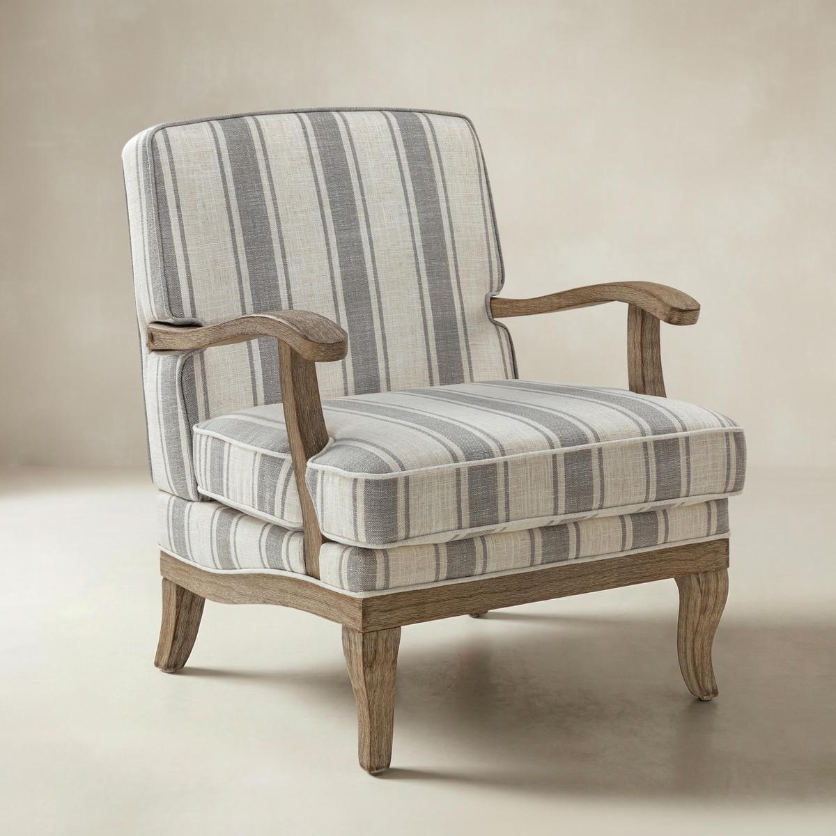 Farmhouse Style Armchair with Solid Wood Arms