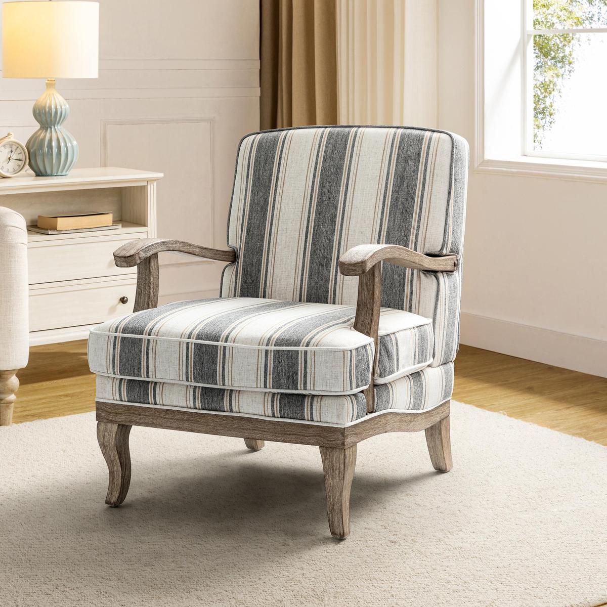 Randolph Elegant Farmhouse Style Armchair with Solid Wood Arms