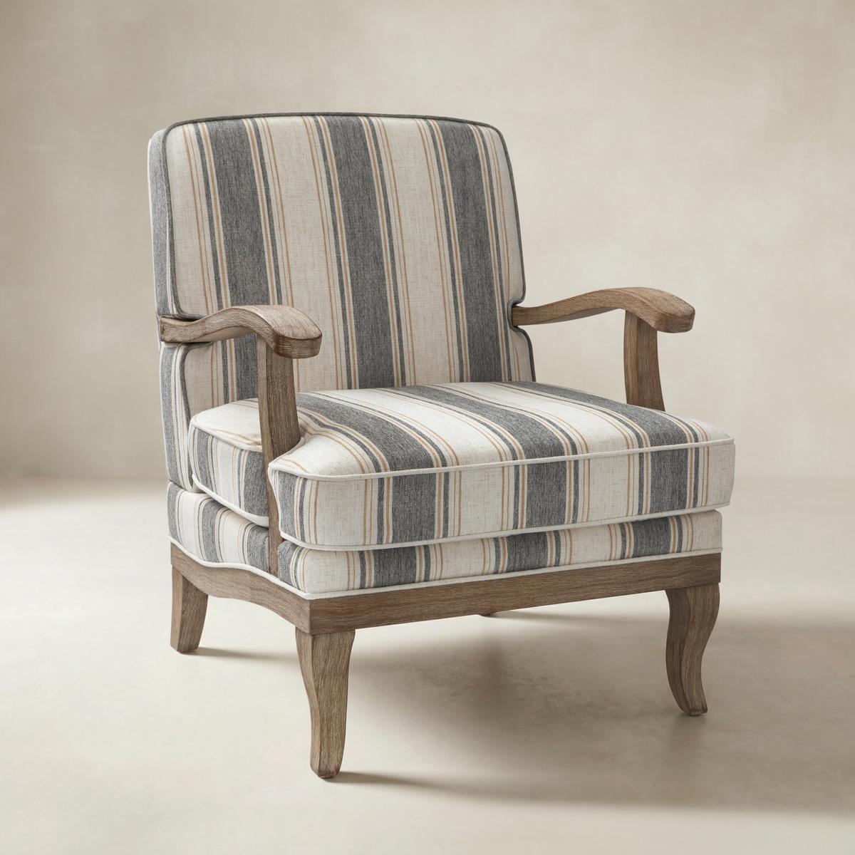 Randolph Elegant Farmhouse Style Armchair with Solid Wood Arms